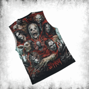 Евтин мъжки потник Slipknot с брутална цялостна щампа - Hover Image
