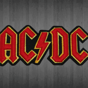 Бродирана нашивка AC/DC с червено лого и жълт кант