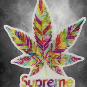 Цветен 3D стикер за кола Марихуана Supreme с лого и мозайка.