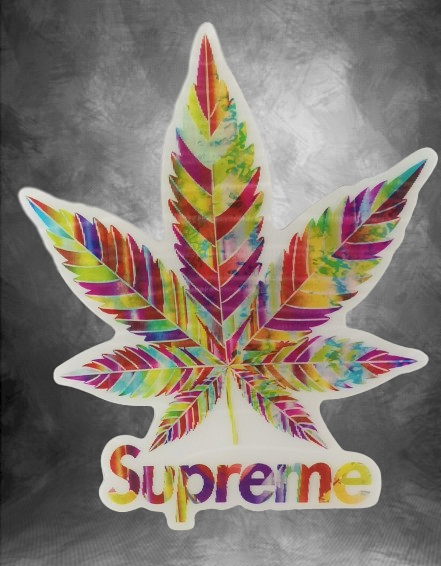 Цветен 3D стикер за кола Марихуана Supreme с лого и мозайка.