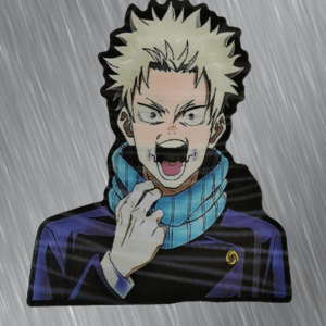 3D аниме стикер за кола Сукуна от Jujutsu Kaisen с розови коси и татуировки.