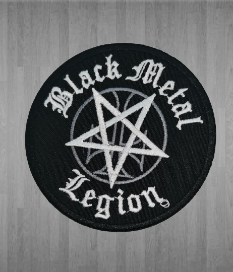 Кръгла бродирана нашивка Black Metal Legion с бял пентаграм.