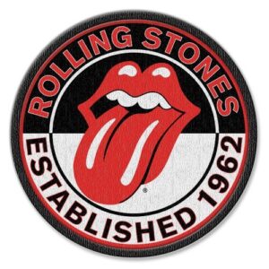 Оригинална кръгла нашивка за дрехи The Rolling Stones с логото език в червено и черно.