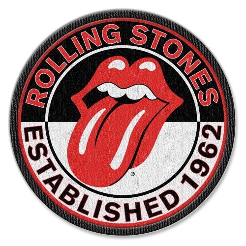 Оригинална кръгла нашивка за дрехи The Rolling Stones с логото език в червено и черно.