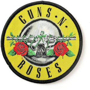 Кръгла жълта нашивка Guns N Roses кръг с череп и пистолети.