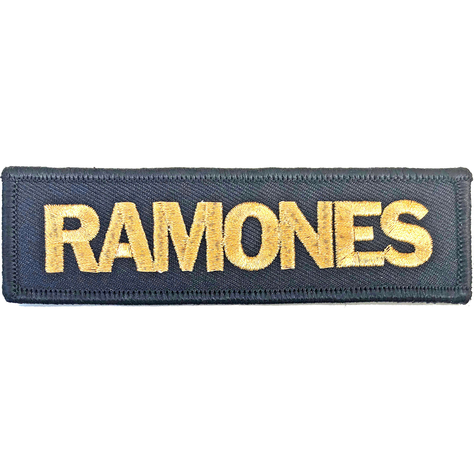 Бродирана нашивка Ramones с жълти букви на черен фон за рок жилетка.