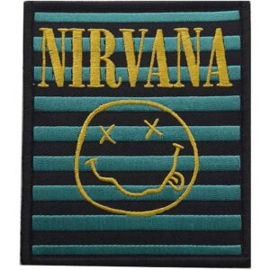 Бродирана нашивка Nirvana Smiley с тюркоазени райета и жълто лого