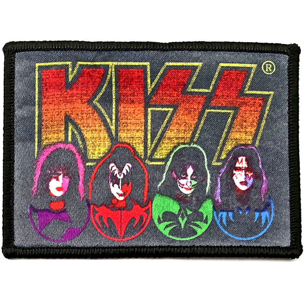 Цветна принтирана нашивка за дрехи KISS с логото и маските на групата.