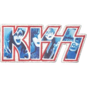 Оригинална нашивка на KISS с логото на групата и лицата на музикантите в синьо