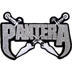 Сребриста бродирана нашивка на Pantera с лого и кръстосани ками