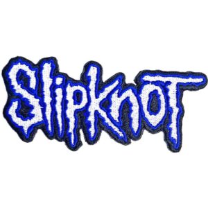 Оригинална бродирана метъл нашивка на Slipknot с бяло лого и син контур
