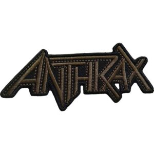 Оригинална рок нашивка на Anthrax с тъмно кафяво бродирано лого на черен фон