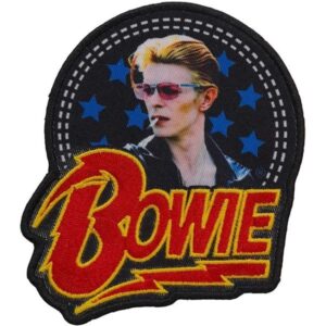Текстилна нашивка David Bowie с портрет на Зиги Стардъст и лого мълния за рок яке.