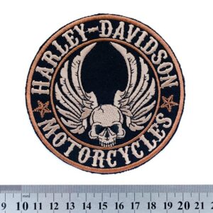 Кръгла текстилна нашивка Harley-Davidson с висококачествена бродерия на череп с крила