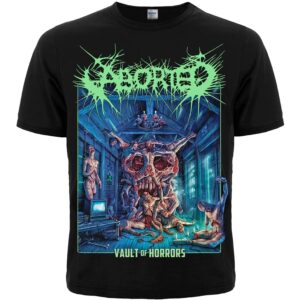 Черна метъл тениска Aborted - Vault of Horrors с яркозелено лого и кървав дизайн
