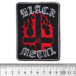 Бродирана нашивка Black Metal с обърнат кръст в червени пламъци