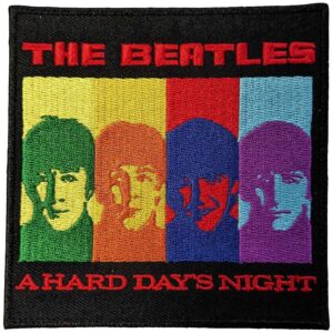 Квадратна нашивка на Beatles A Hard Day's Night с цветен поп-арт дизайн и бродерия.