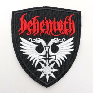 Нашивка Behemoth с червено лого и бял двуглав орел щит.
