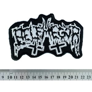 Бродирана нашивка Belphegor с бяло лого и два обърнати кръста.
