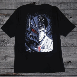 Черна мъжка тениска с червено японско лого на Берсерк (Berserk) отпред
