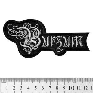 Бродирана нашивка на Burzum с бяло готическо лого на черен фон.