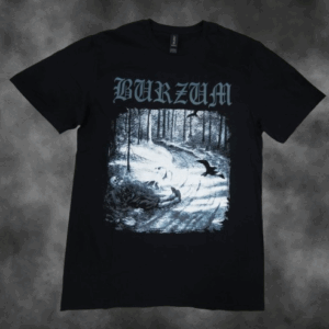 Черна метъл тениска Burzum с щампа от албума Hvis Lyset Tar Oss и горски пейзаж