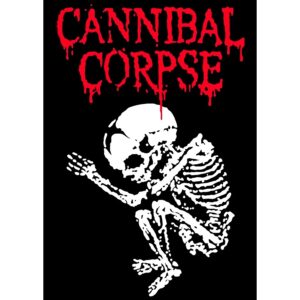 Постер за стена Cannibal Corpse с бял скелет и кърваво червено лого върху черен фон