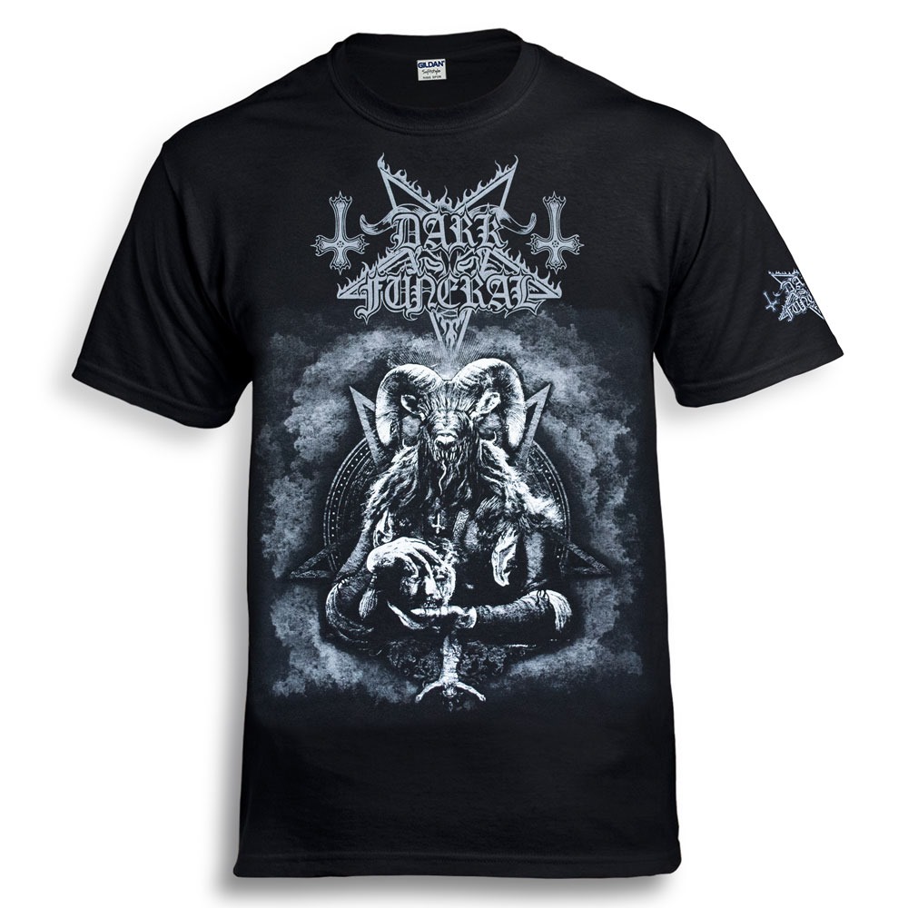 Черна метъл тениска Dark Funeral с лого, обърнати пентаграми и козел