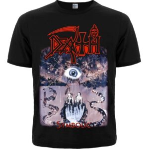 Черна метъл тениска Death - Symbolic с червено лого и синьо сюрреалистично око
