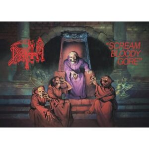 Музикален плакат Death с пируващи скелети от обложката на албума Scream Bloody Gore