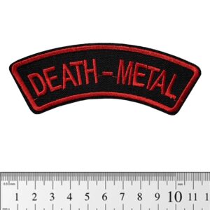 Бродирана нашивка Death Metal с червен надпис и кант за метъл жилетка.