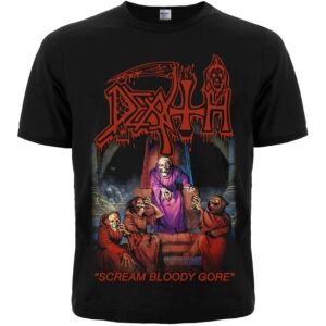 Черна Тениска на Death - "Scream Bloody Gore" с червено лого и скелети