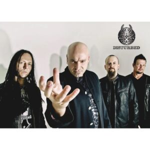 Плакат на Disturbed с цялата банда и Дейвид Дрейман