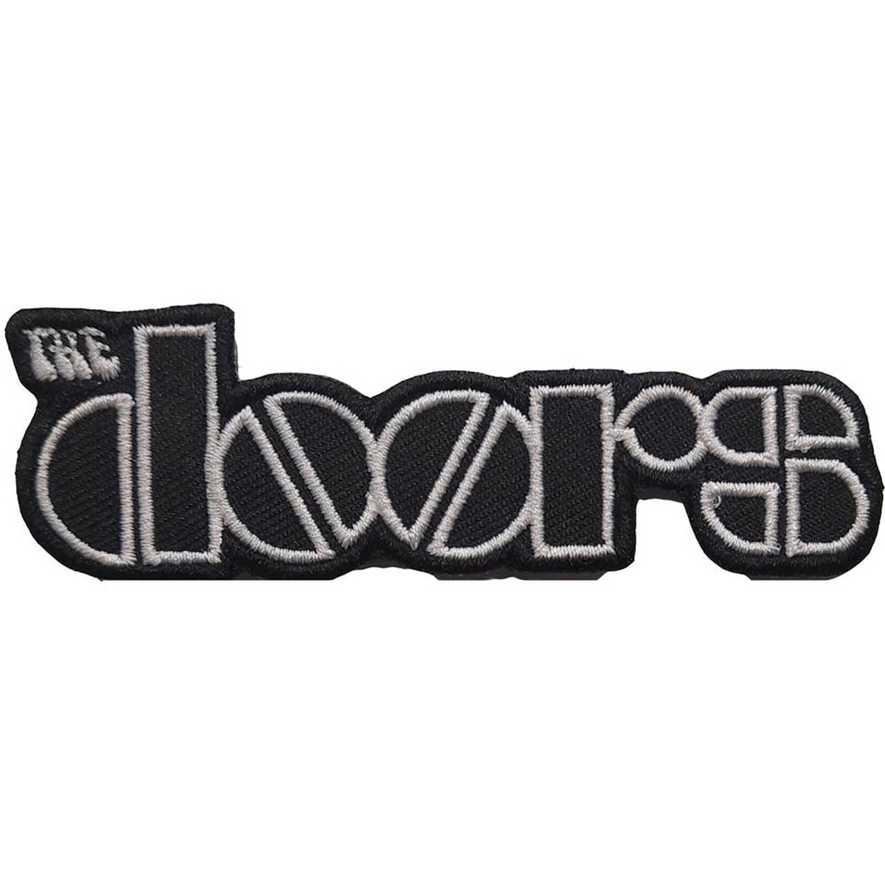 Бродирана нашивка с бяло стилизирано лого на групата The Doors върху черен плат