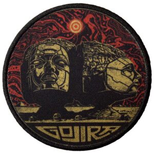 Кръгла нашивка Gojira с две златни глави на червен фон