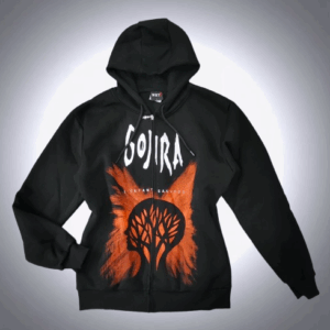 Черен суичър с цип и качулка на групата Gojira с голяма щампа