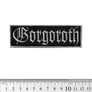 Бродиран пач Gorgoroth с бяло лого на черен фон.