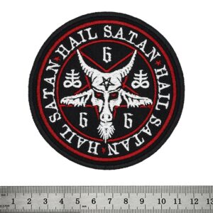 Кръгла везана нашивка Hail Satan с Бафомет 666 за метъл фенове