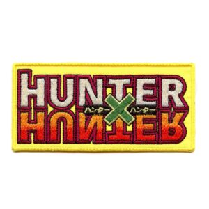 Бродирана аниме нашивка Hunter x Hunter с жълт фон и зелен хикс.