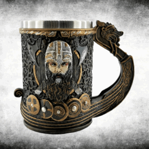 Викингска халба с Вожд, Брадви и Дръжка Дракар - 600ml