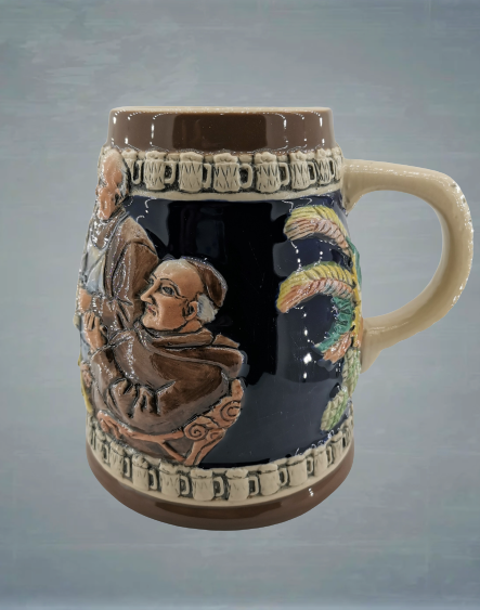 Немска керамична халба за бира с релефни фигури - Image 3