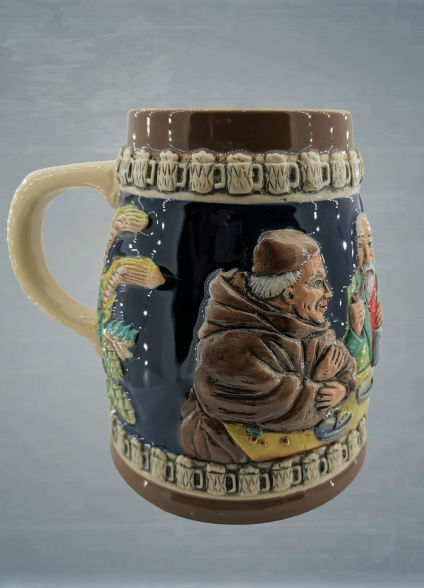 Немска керамична халба за бира с релефни фигури - Image 2