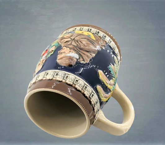 Немска керамична халба за бира с релефни фигури - Image 5