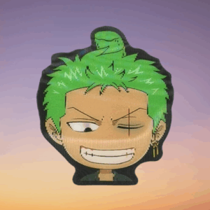 3D стикер за кола One Piece Зоро с ярко зелена коса и белег на окото аниме дизайн