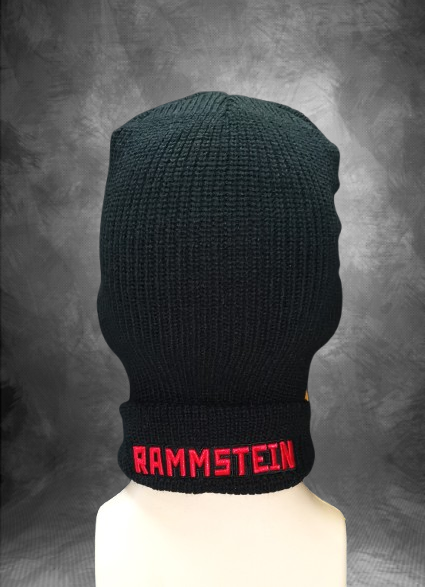 Черна плетена маска балаклава Rammstein с три отвора и червено лого - Image 8