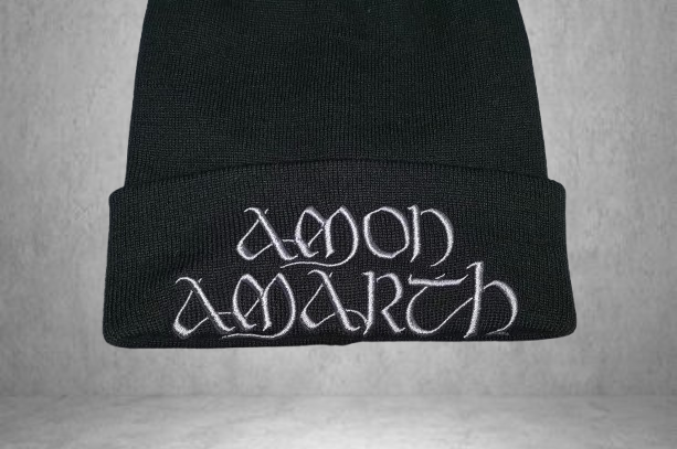 Черна зимна шапка Amon Amarth с помпон и сиво лого - Image 2