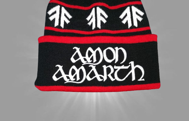 Черна зимна шапка Amon Amarth с помпон и рунически елементи - Image 6