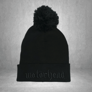 Черна зимна плетена шапка Motörhead с черен помпон и черно бродирано лого