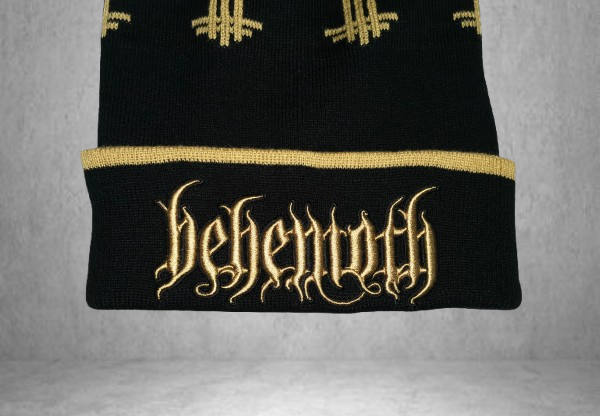 Черна зимна шапка Behemoth със златиста бродерия и обърнати кръстове - Image 7