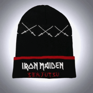 Зимна плетена шапка Iron Maiden Senjutsu с бродирано лого и мечове катана